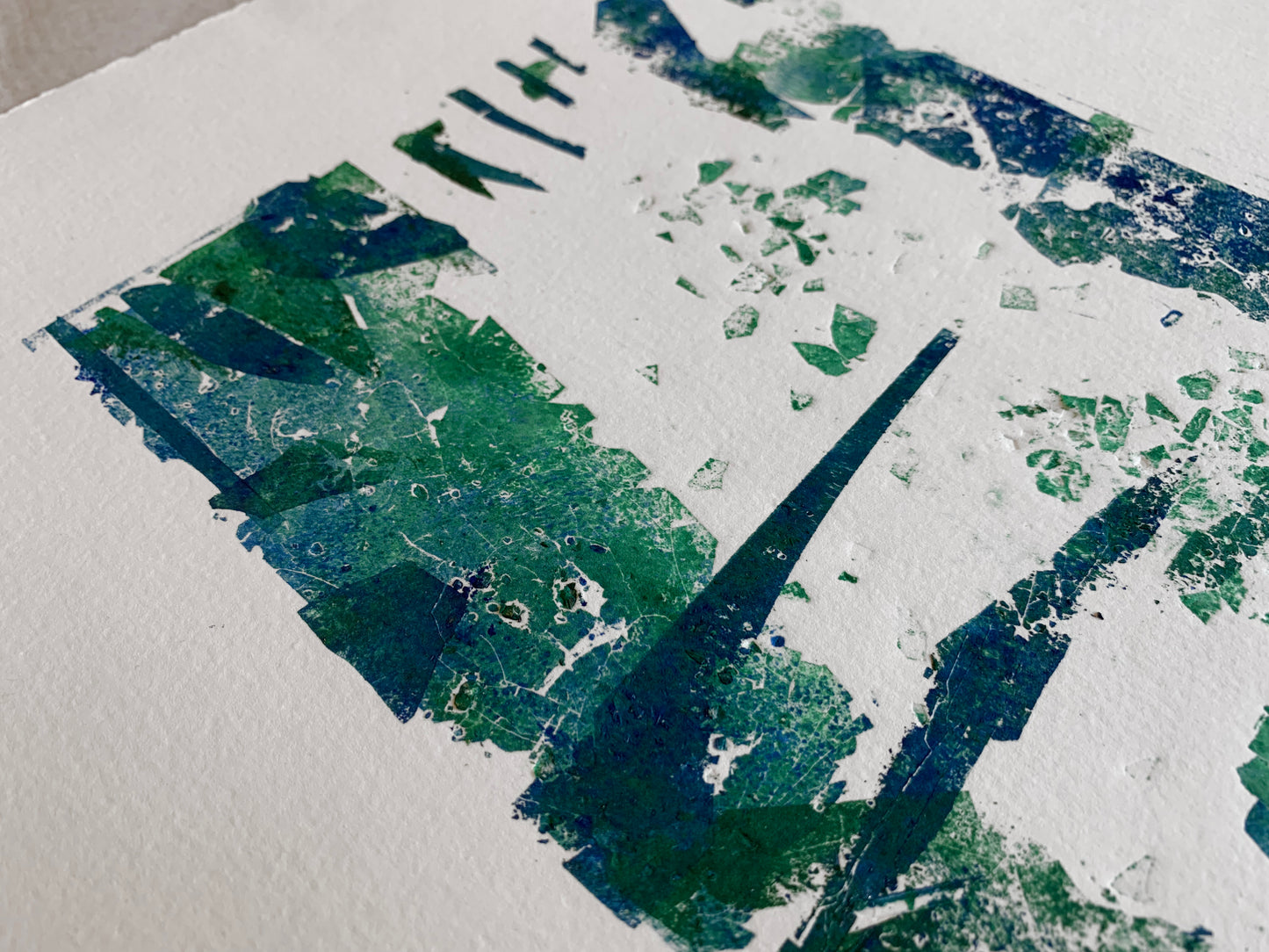 Unpredictable 2. Monotype, Prints. Green/Blue. Tiny Pieces