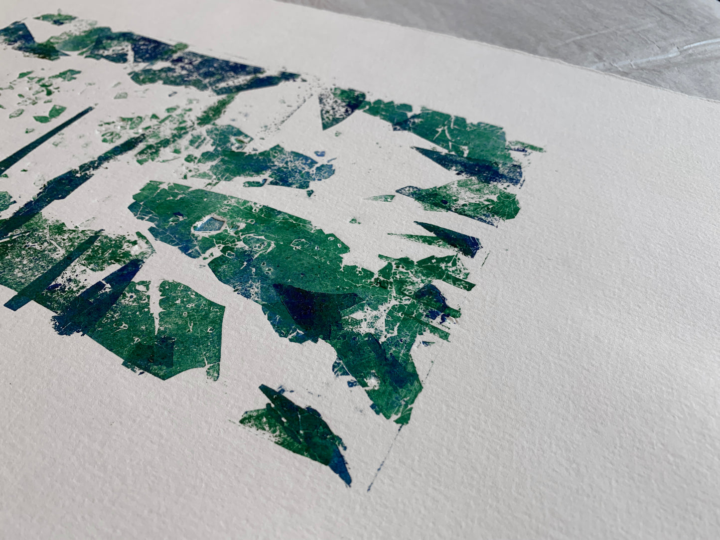 Unpredictable 2. Monotype, Prints. Green/Blue. Tiny Pieces