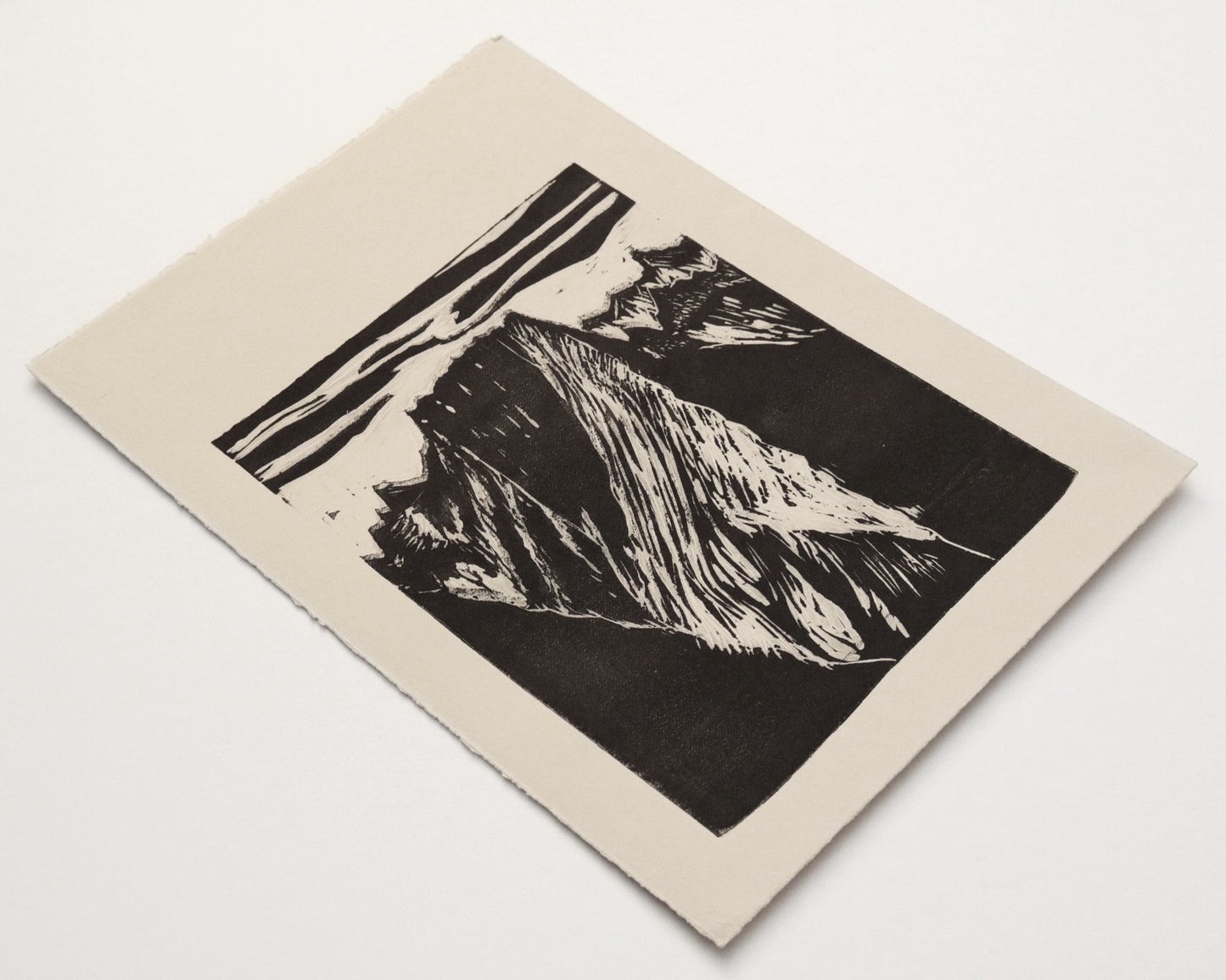 Badile mountain, Original linocut print