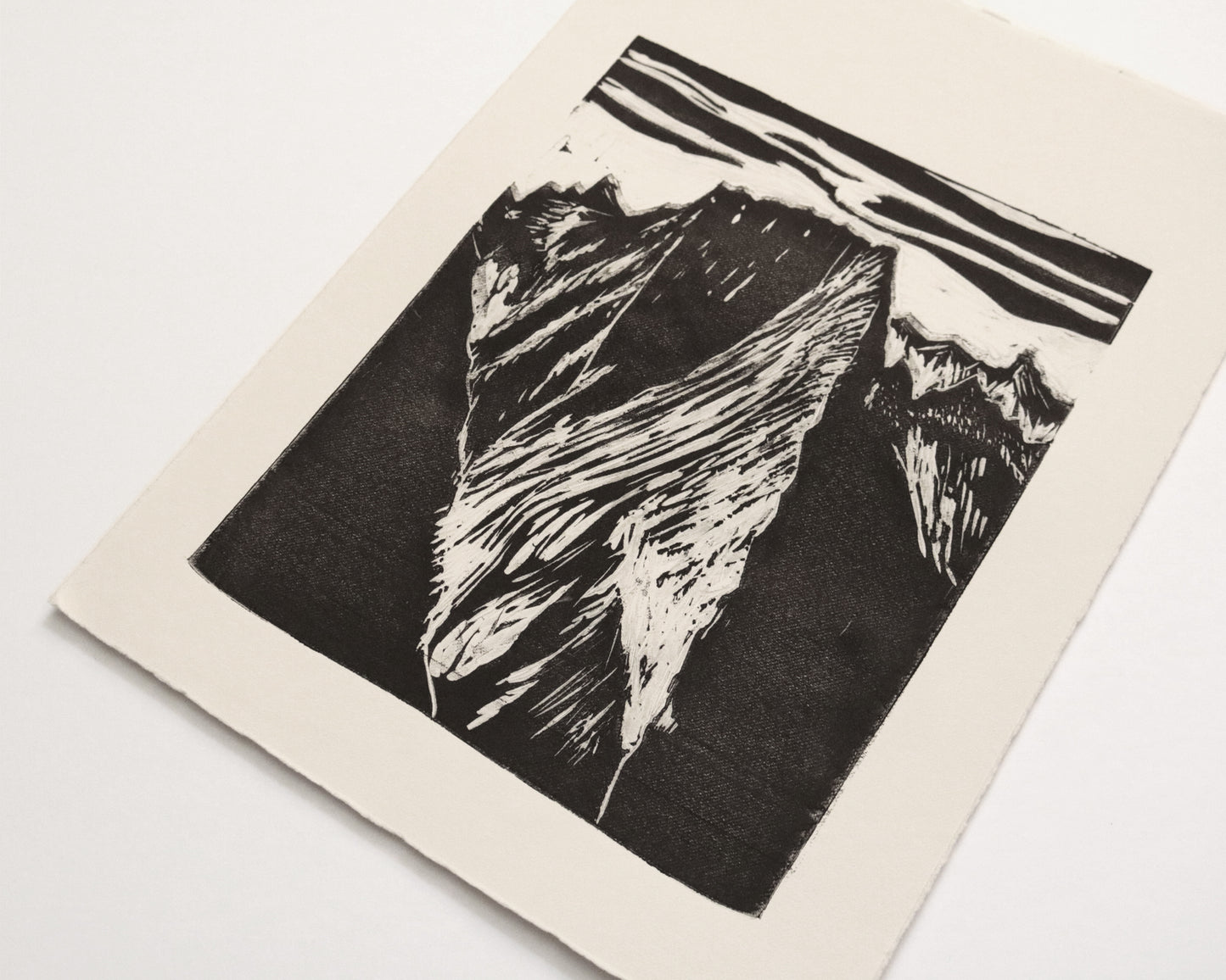 Badile mountain, Original linocut print