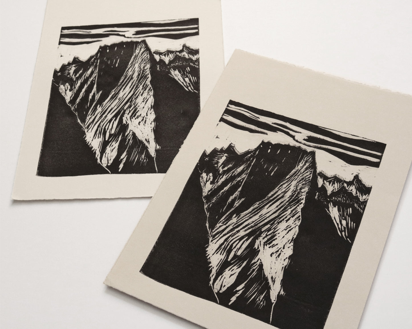 Badile mountain, Original linocut print