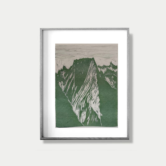 Badile mountain, linocut print