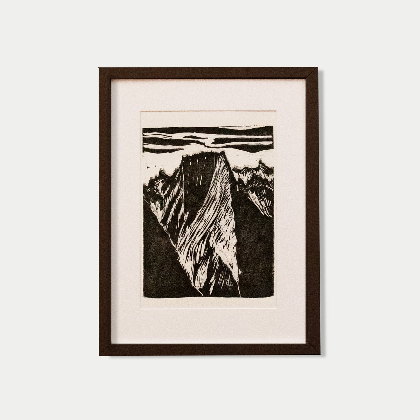 Badile mountain, Original linocut print