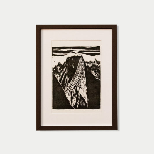 Badile mountain, Original linocut print